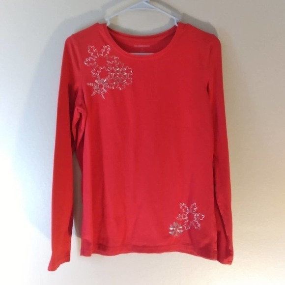 🎈4 FOR $20 Liz Claiborne Christmas Red Snowflake Top - Picture 1 of 8